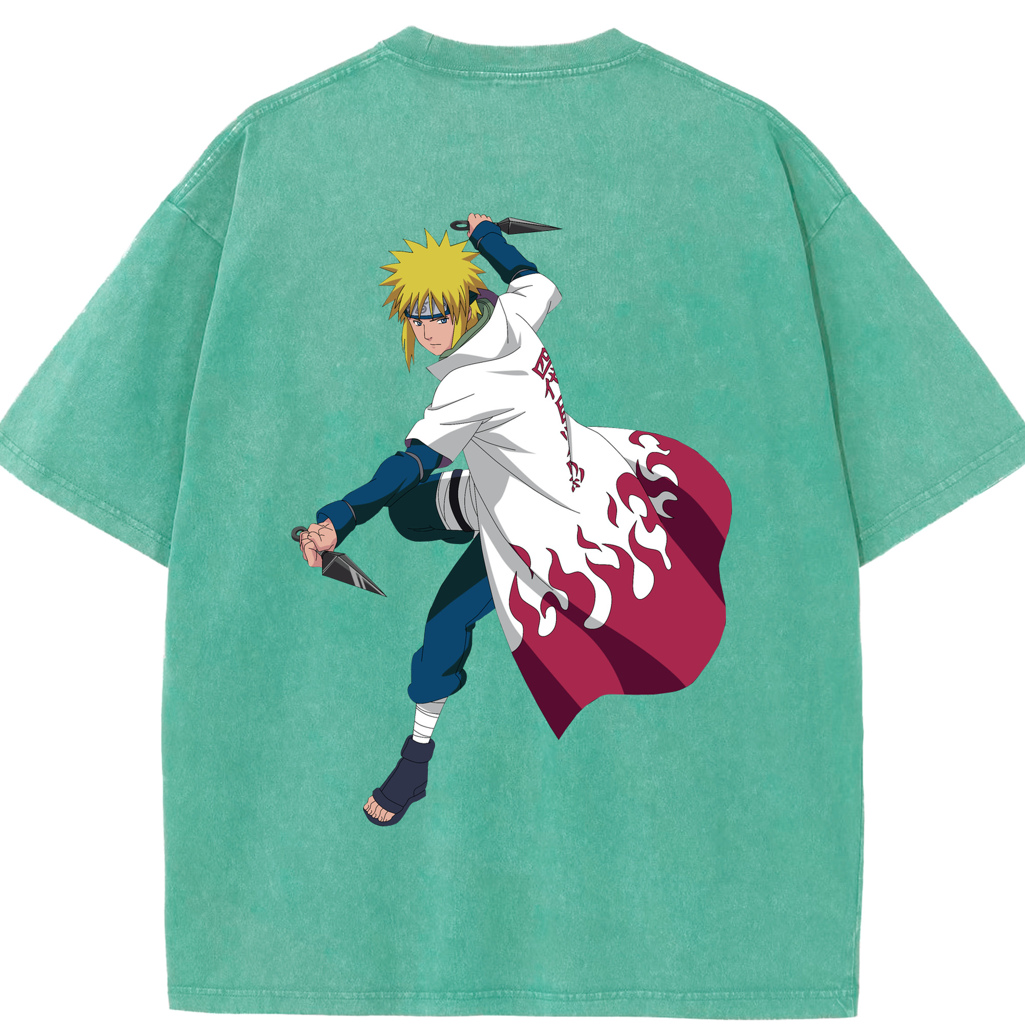 （画像用） NARUTO -ナルト- 波風 ミナト Namikaze Minato 綿100% ヴィンテージ風 半袖Tシャツ（背面プリント）